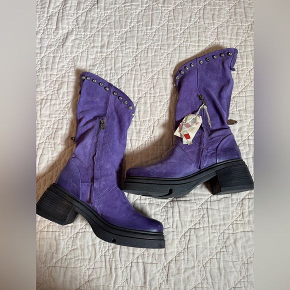 A.S.98 AS98 Easton Studded Wrap Moto Boots Toxic Purple Pink Metal Buckle Strap - Picture 4 of 8